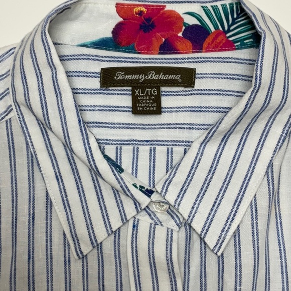 Tommy Bahama Linen Stripe Button Down Shirt XL White Blue - Picture 6 of 11